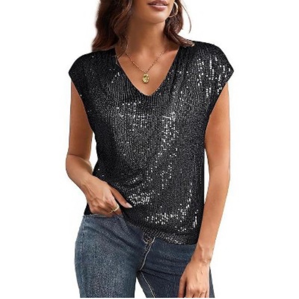 CeCe Black Sequin Top